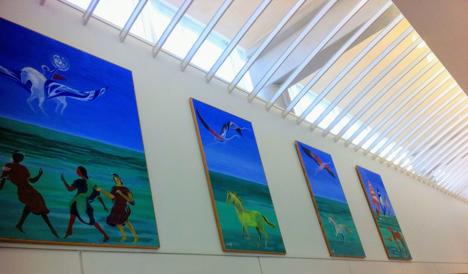 Enrrico Garff's Artwork measures all in all 150 x 700 cm. The masterpiece formed by 5 oil on canvas artwork paintings is located in the city center of Helsinki, on display since year 2003 in the Kamppi service center.
